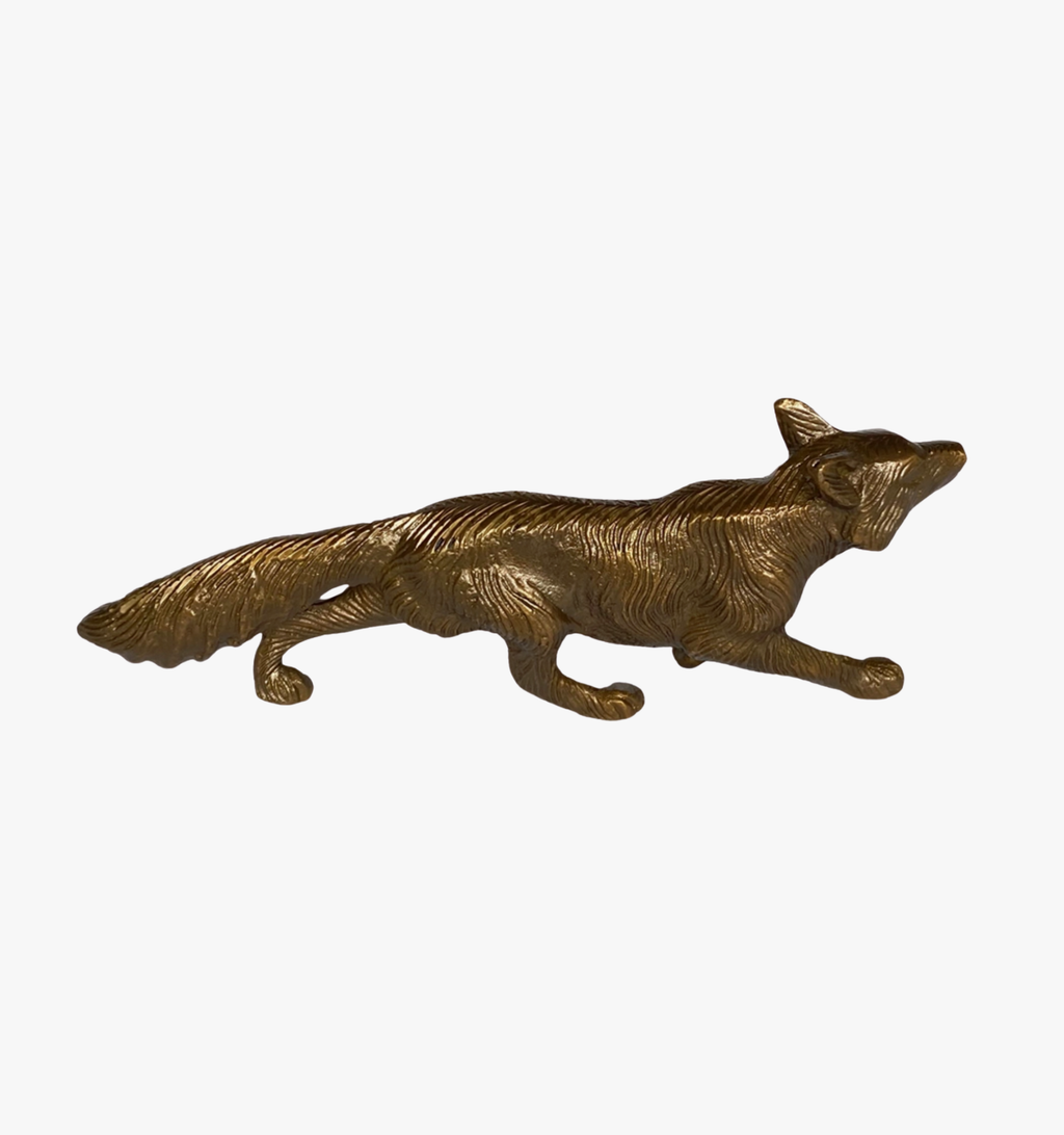 Solid Antiqued Brass Running Fox Tabletop Decor