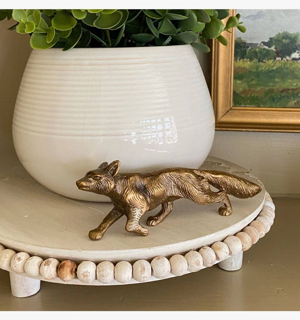 Solid Antiqued Brass Running Fox Tabletop Decor