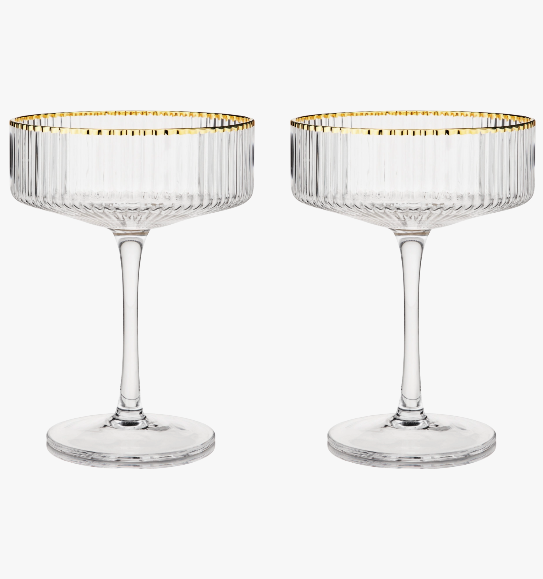 Deco Meridian Gold Rimmed Crystal Coupe Glasses (Set of 2)