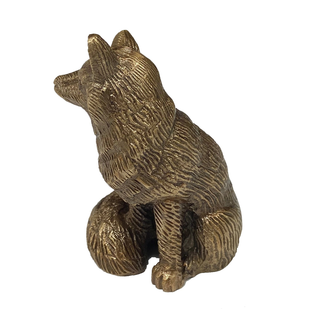 Antiqued Solid Brass Sitting Fox Tabletop Decor