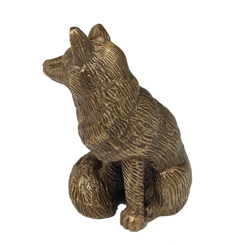 Antiqued Solid Brass Sitting Fox Tabletop Decor