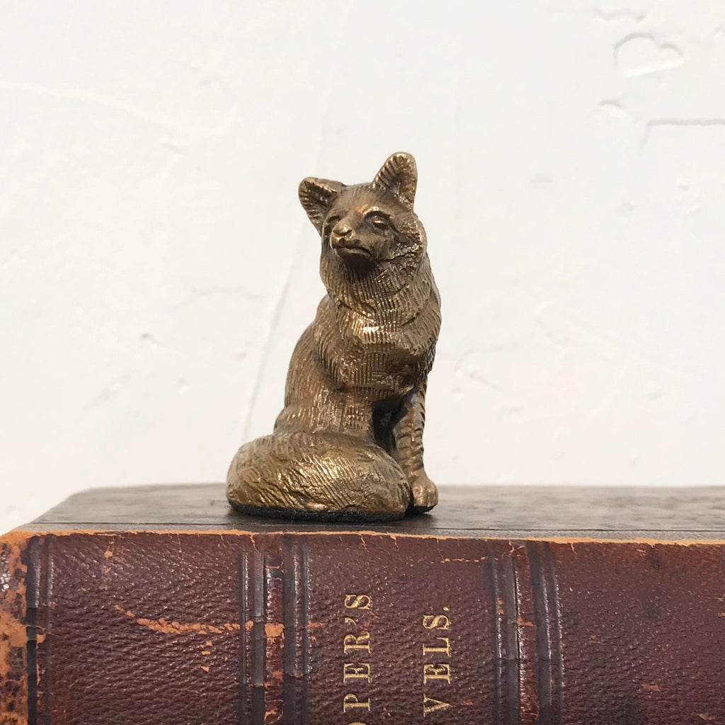 Antiqued Solid Brass Sitting Fox Tabletop Decor